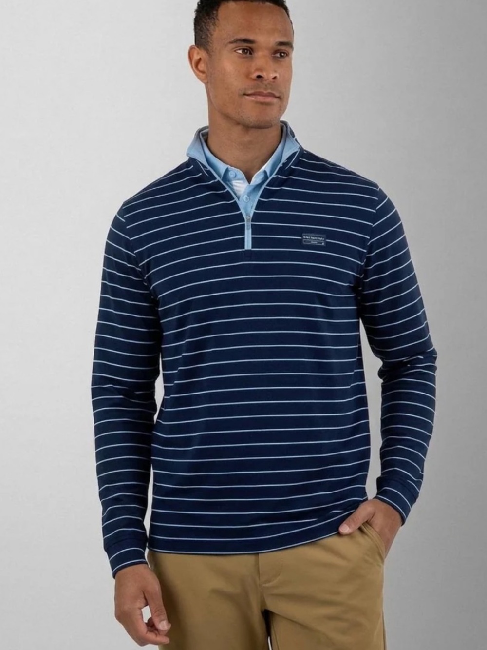 Good good golf Tee'd Up Q-Zip Men's Navy Striped Quarter-Zip Sweater XL